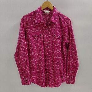 Ariat Pearl Snap Top Size Medium Pink Floral Long Sleeve Rodeo Western